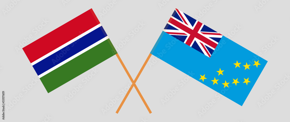 Crossed flags of the Gambia and Tuvalu. Official colors. Correct proportion Crossed flags of the Gambia and Tuvalu. Official colors. Correct proportion