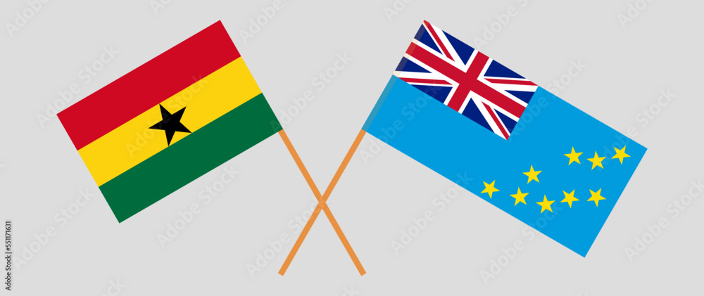 Crossed flags of Ghana and Tuvalu. Official colors. Correct proportion