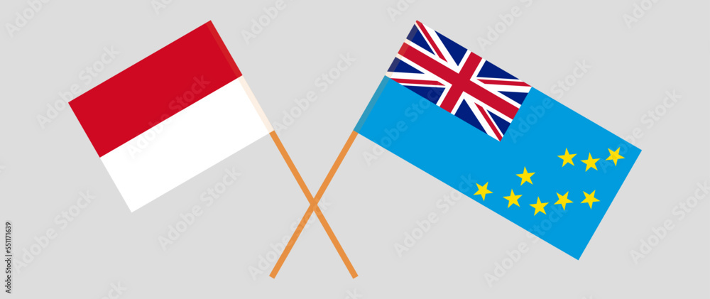 Crossed flags of Monaco and Tuvalu. Official colors. Correct proportion