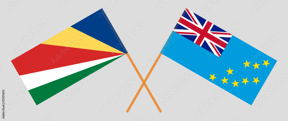 Crossed flags of Seychelles and Tuvalu. Official colors. Correct proportion Crossed flags of Seychelles and Tuvalu. Official colors. Correct proportion