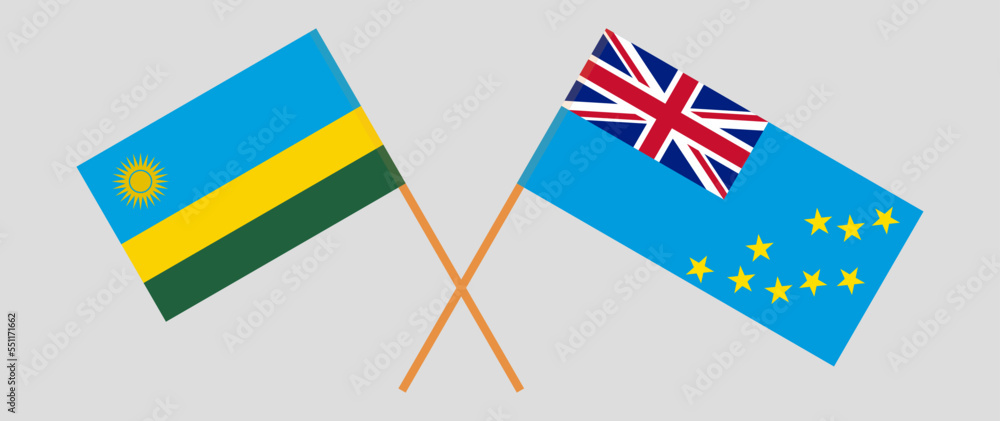 Crossed flags of Rwanda and Tuvalu. Official colors. Correct proportion Crossed flags of Rwanda and Tuvalu. Official colors. Correct proportion