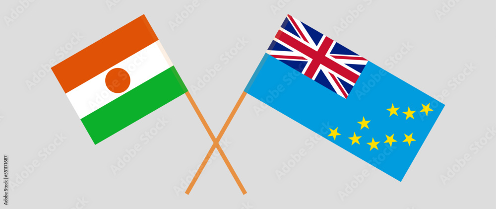 Obraz premium Crossed flags of Niger and Tuvalu. Official colors. Correct proportion