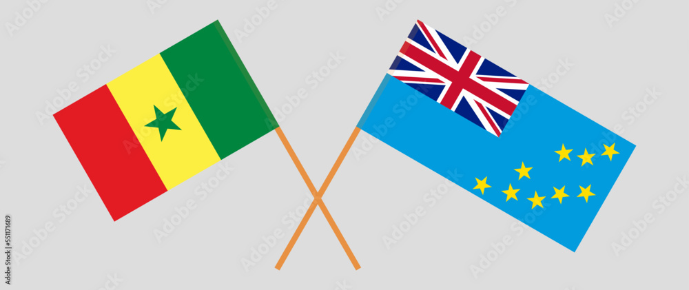 Crossed flags of Senegal and Tuvalu. Official colors. Correct proportion Crossed flags of Senegal and Tuvalu. Official colors. Correct proportion