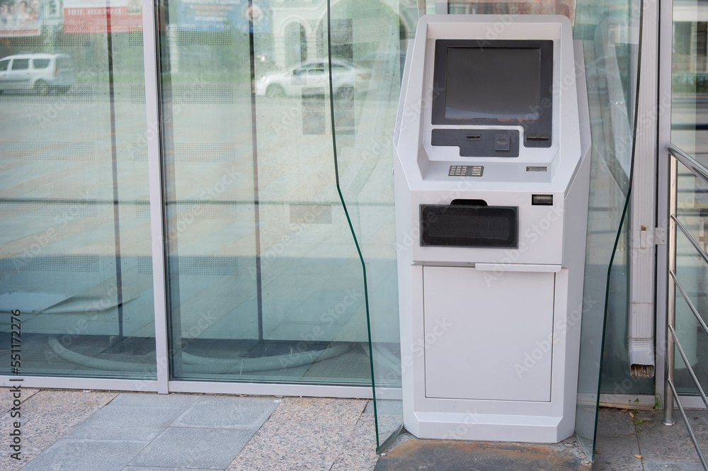 Close-up of a ticket vending machine with a blank black screen Close-up of a ticket vending machine with a blank black screen