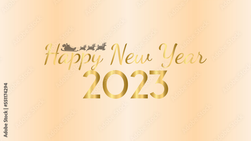 2023 Happy New Year with gold lettering and light gold background with Santa Claus 2023 Happy New Year with gold lettering and light gold background with Santa Claus