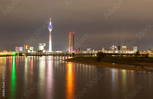 Night view of Dusseldorf city in Germany	