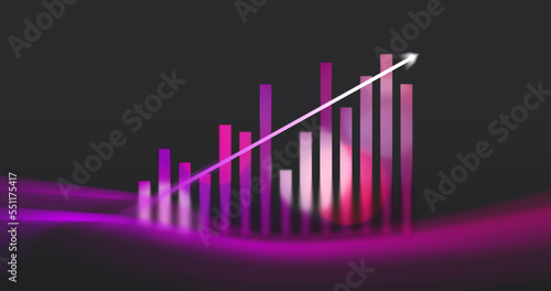 graph showing growth with arrow  purple lights  illustration  success  finance  business