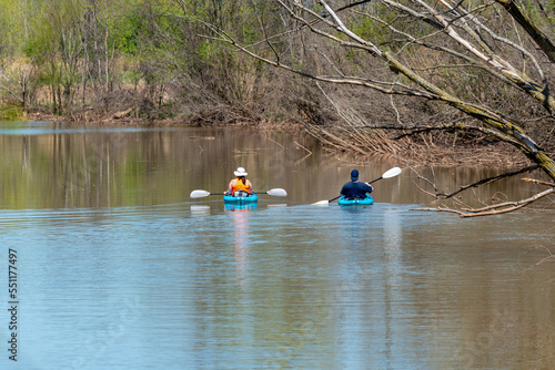 Kayaking On The River In Spring