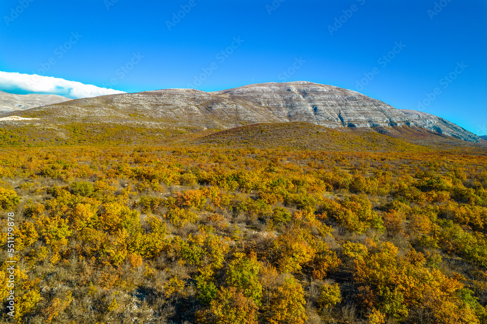 Autumn Dinara mountain and  hills around in Dinara Nature Park in Croatia