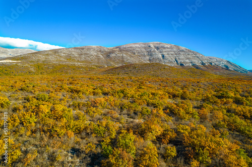 Autumn Dinara mountain and hills around in Dinara Nature Park in Croatia