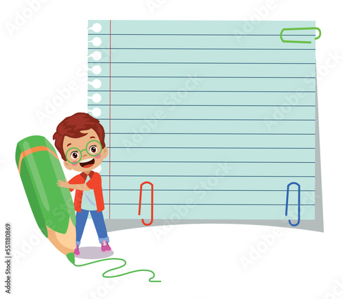 Your text here cute kids holding notepad and pen