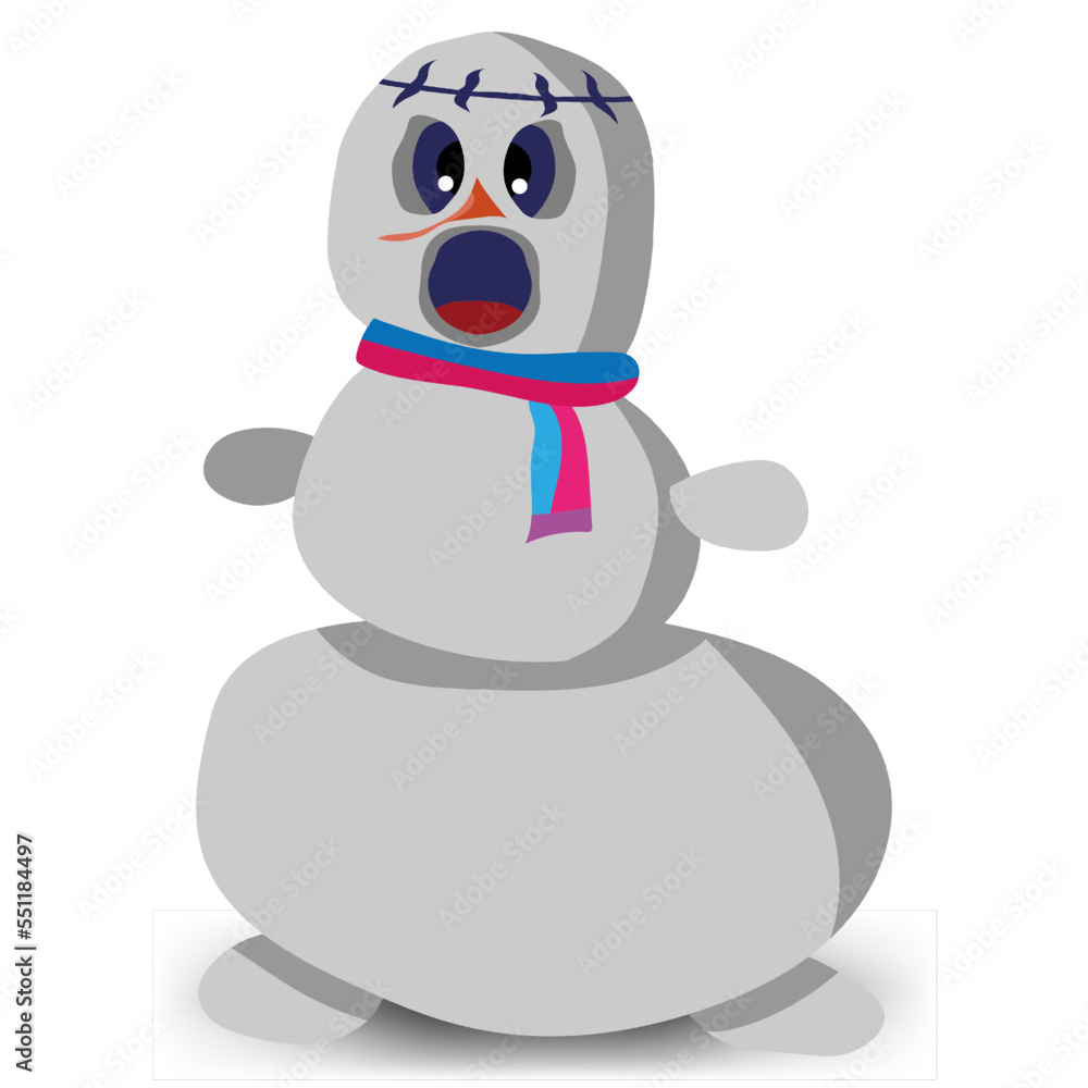 Frightened snowman in a scarf. Split head Vector illustration. Frightened snowman in a scarf. Split head Vector illustration.