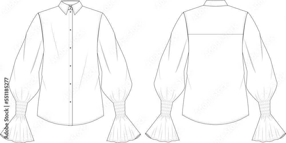 Classic buttondown collar shirt with puff sleeve and voluminous cuffs