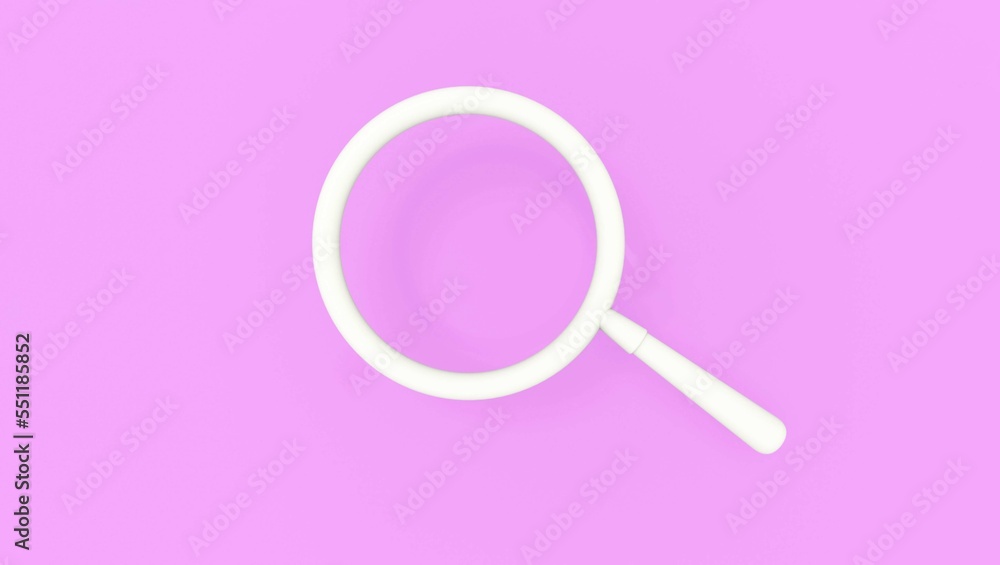 White Magnify on Pink Background, Copy Space. 3D rendering.
White Magnify on Pink Background, Copy Space. 3D rendering.