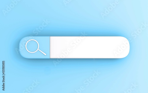 Search Or Magnifying Glass in Blank, Search Bar Over Blue Background, Panoramic image with space for text. 3D Rendering, 