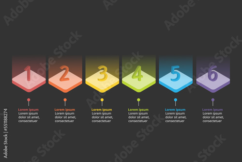 step number chart template for infographic for presentation for 6 element with colorful light