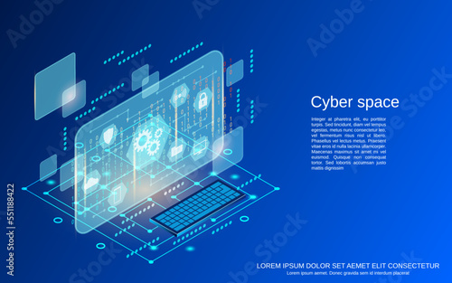 Cyber space, virtual world, artificial intelligence flat 3d isometric vector concept illustration