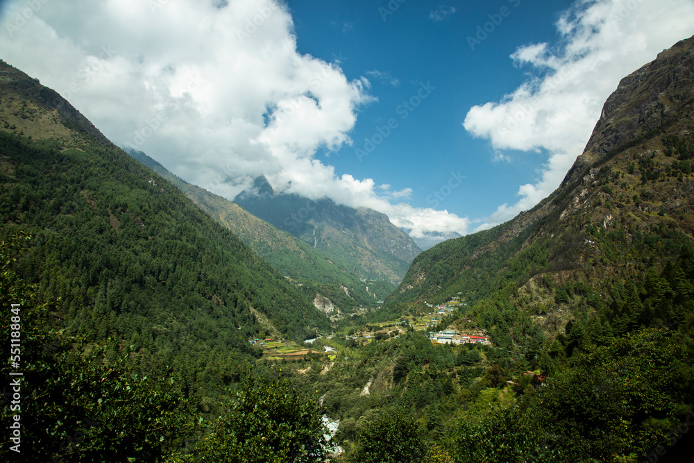 Naklejka premium a village among the valley in himalayas