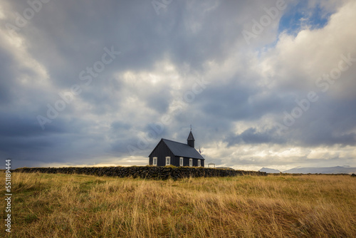 Budakirkja is the famous black church located in Budir  Snaefellsnes  Iceland