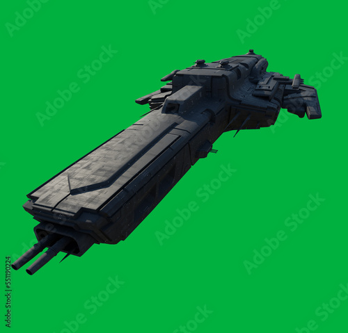 Fototapete Deep Space Transport Starship on Green Screen Background - Left Front View, 3d d