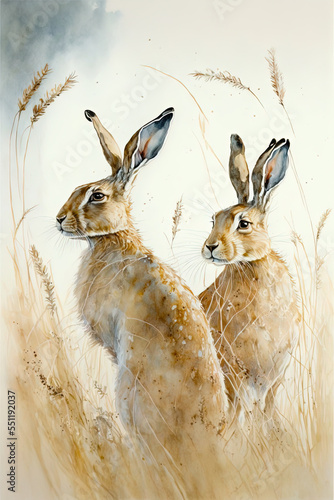 Hares in the long grass