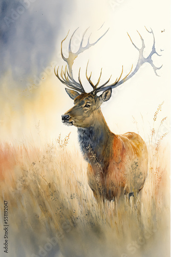 Majestic Monarch stag in the Scottish long grass