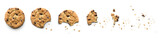 Steps of chocolate chip cookie being devoured