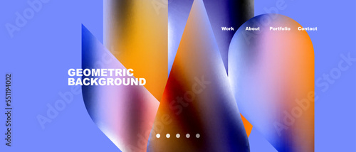Glassmorphism landing page background template. Colorful glass shapes with metallic effect abstract composition for wallpaper, banner, background