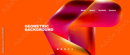 Glassmorphism landing page background template. Colorful glass shapes with metallic effect abstract composition for wallpaper, banner, background