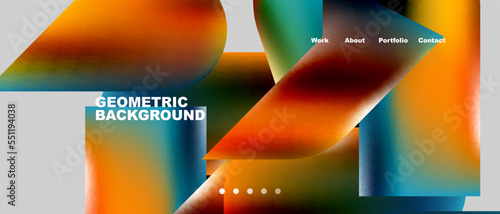 Glassmorphism landing page background template. Colorful glass shapes with metallic effect abstract composition for wallpaper, banner, background