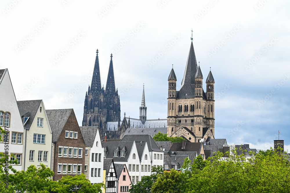 Cologne, Germany. Buildings in historic city centre. Cathedral and town hall. 