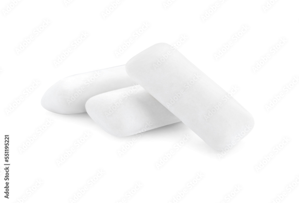 Three chewing gum pieces on white background Three chewing gum pieces on white background