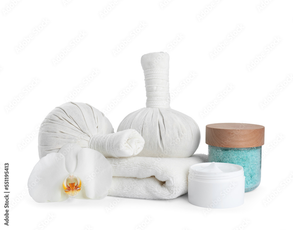 Spa composition with care products on white background Spa composition with care products on white background