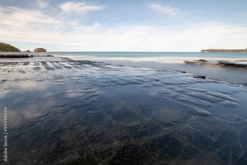 The Tessellated Pavement, located at Lufra, Eaglehawk Neck in Tasmania. It is a well known flat rock surface naturally formed by a series of erosion and concave depression.	