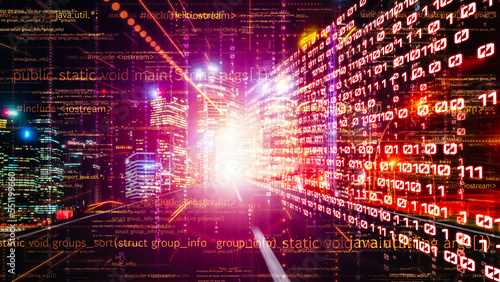 Fototapeta kuchenna Software development, application programming code and tacit computer coding . Concept of smart digital transformation and technology disruption that changes global trends in new information era .