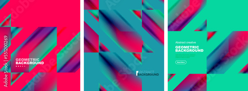 Vector set of abstract geometric poster backgrounds, colorful shapes with fluid colors. Collection of covers, templates, flyers, placards, brochures, banners