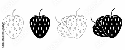 outline silhouette strawberry icon set isolated on white background