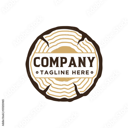 Carpentry round wood cutting logo, wood sawmill logo emblem