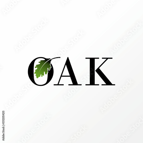 Logo design graphic concept creative abstract icon premium free vector stock simple and unique letter or word OAK serif font with leaf inside O. Related to nature or botany