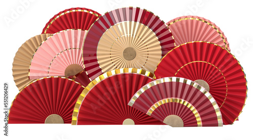 Paper fan chinese new year decoration. Oriental Asian style concept of Happy Chinese New Year festival background. 3D rendering