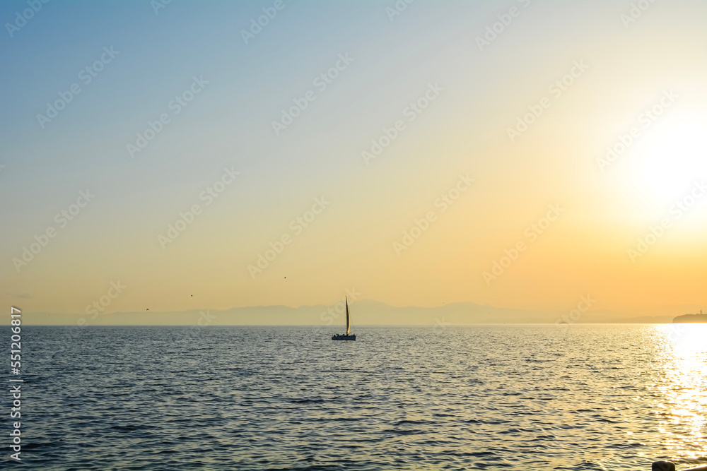 Sunset over the sea and yacht on summer, Shonan, Kanagawa, Japan