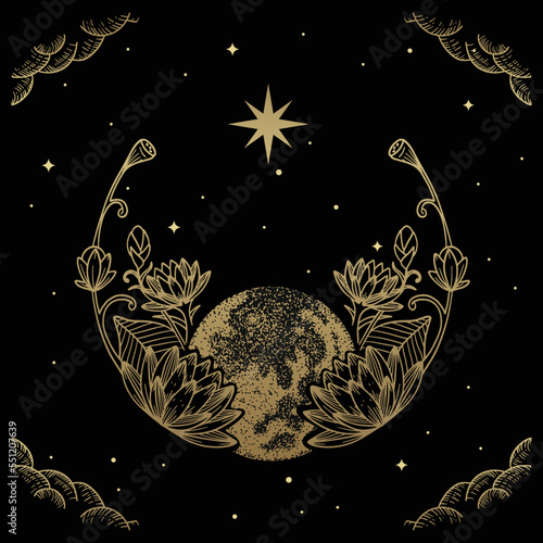 Flowers and earth in a circle, nature illustration