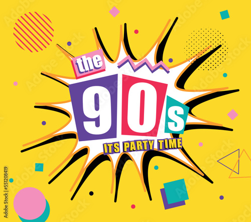 90s style label. Promotion coupon or voucher design. Discounts and promotions, special offer for regular customers. Cover and banner for website in retro style. Cartoon flat vector illustration