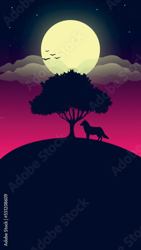 illustration portrait design at night with bright moon