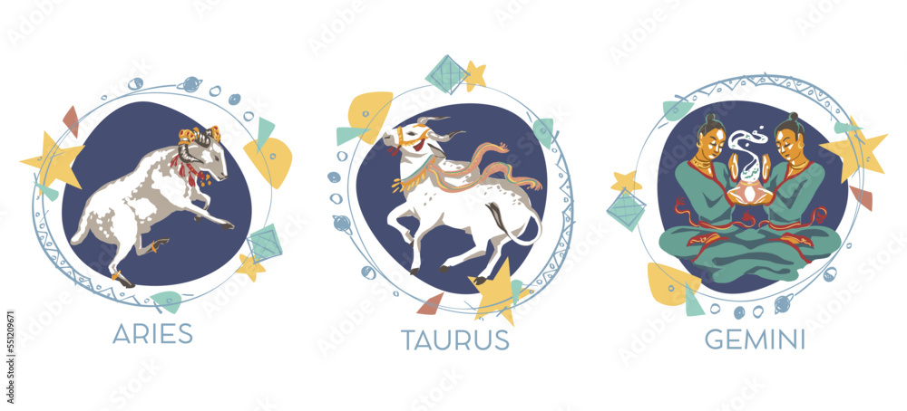 Astrological symbols on white background - Aries, Taurus, Gemini Astrological symbols on white background - Aries, Taurus, Gemini