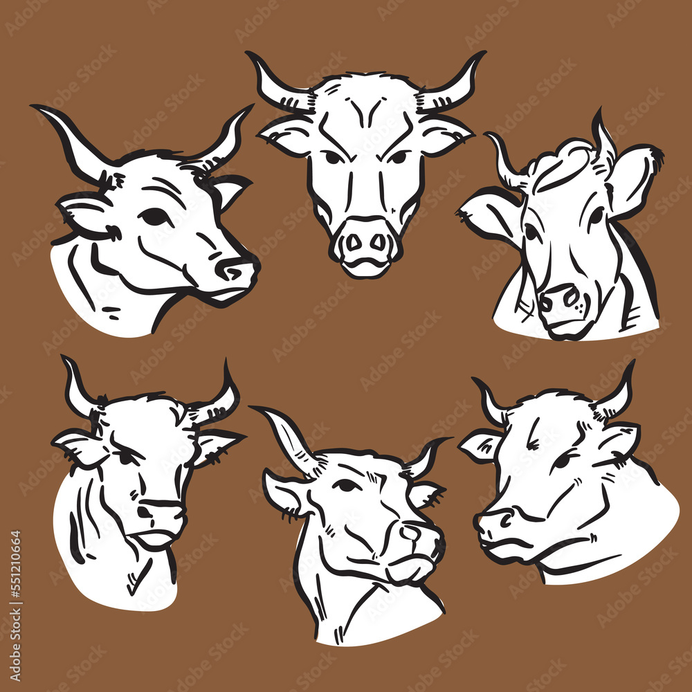 cow drawing bundle set for logo or food concept cow drawing bundle set for logo or food concept