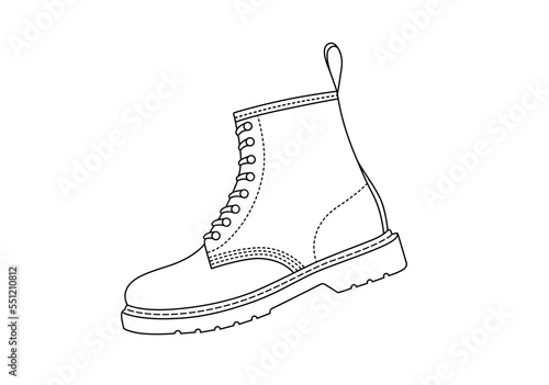Trendy linear boot icon isolated on white background. Vector footwear symbol. Trendy casual shoes illustration. Old style boots side view. Classic fashion look