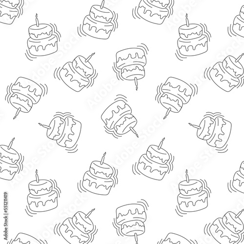 doodle drawing, background with cakes, for cafes, cafes, bakeries, holidays on a white background with black lines