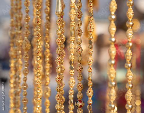 Golden jewelry at traditional Emirati market in UAE