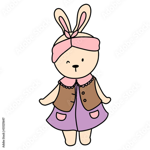 Rabbit character in cute costume, Rabbit Cartoon animal character, hand drawn illustration